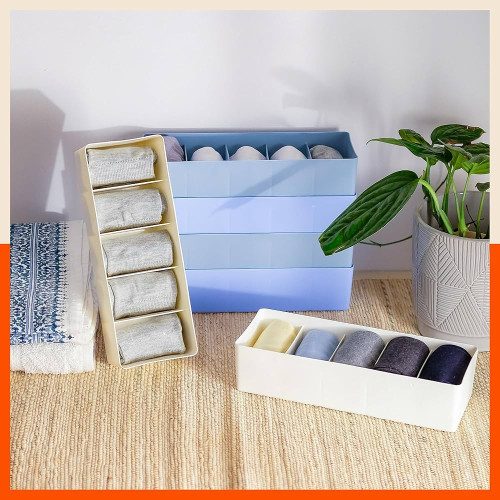 Bathla Drawer Organizers Set of 3 Ivory 5-Grids Closet Storage