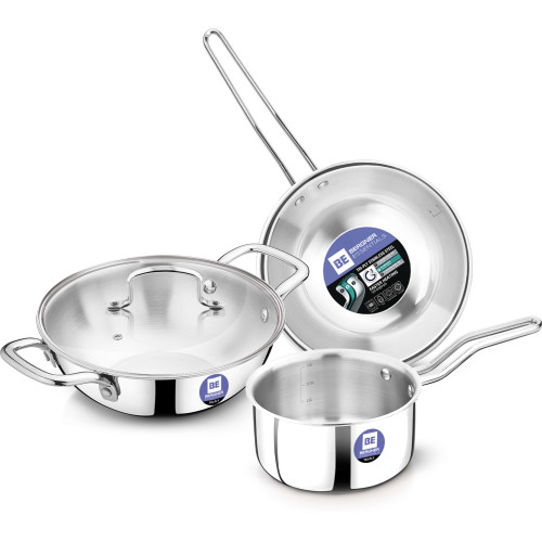 Bergner BE Essentials Triply Cookware Set 4-Piece with Induction Base
