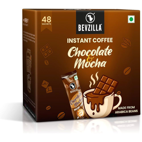 Bevzilla Chocolate & Mocha Instant Coffee Powder Sachets Pack Of 48 For Espresso Latte And Cappuccino