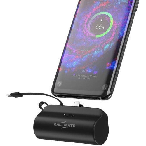 Callmate 5000mAh Fast Charging Mini Power Bank With Type C And Inbuilt Lightning Cable