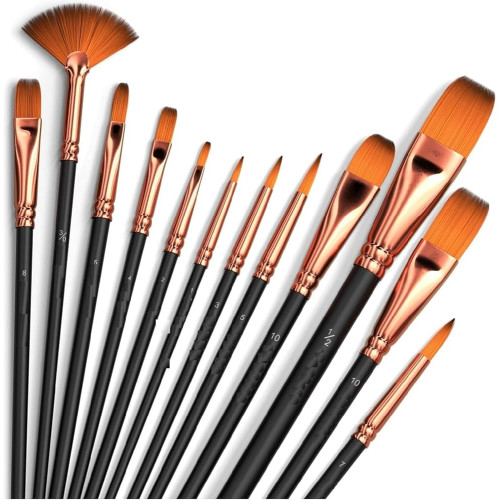 Craft Painting Brushes Set of 12 for Acrylic & Watercolor Art