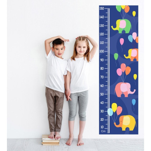 Cute Elephant Multicolour Vinyl Height Chart