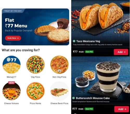 Domino’s - Flat ₹77 Menu Offer