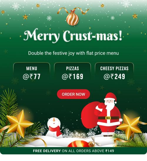 Domino’s Merry Christmas Offer – Enjoy Menu At ₹77, ₹169 & ₹249