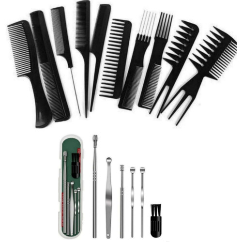 Ear Wax Removal Tool Set + 10-in-1 Hair Comb Set (Pack of 2)