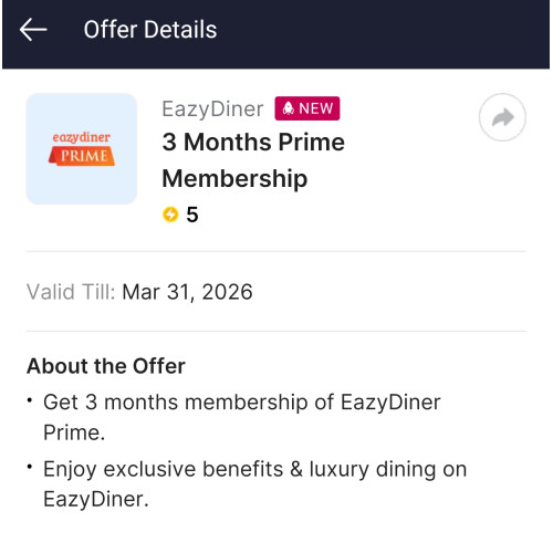 EazyDiner 3 Months Prime Membership Offer for 5 Flipkart SuperCoins