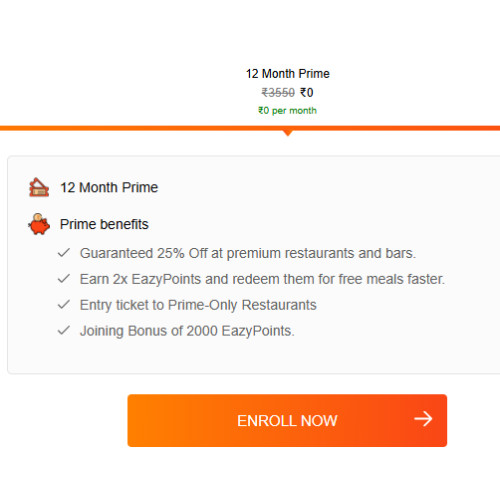 EazyDiner Prime One Year Subscription At ₹1