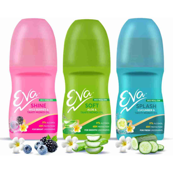 EVA Splash, Soft, Shine Deodorant Roll-on – Pack of 3 (75 ml)