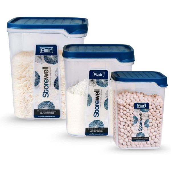 FLAIR Storewell Square Food Storage Containers Set Of 3 For Kitchen Organization