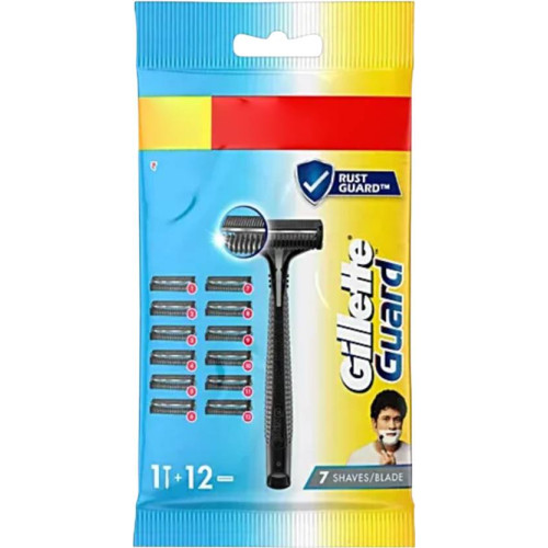 Gillette Guard Manual Shaving Razor Blades – 12 Cartridges + 1 Razor (Set of 13) for Men