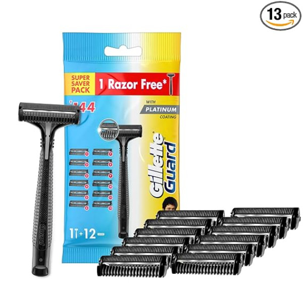 Gillette Guard Shaving Razor - 1 Handle + 12 Blades (Super Value Pack with up to 1 year of shaving)