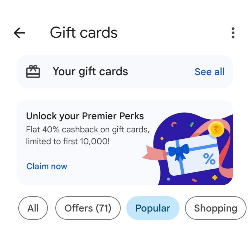 Google Pay / Gpay Loot Flat 40% Cashback Offer on Gift Card Purchase