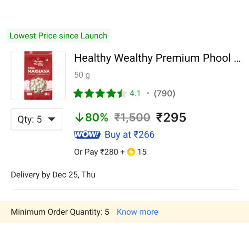 Healthy Wealthy Premium Phool Makhana | Lotus Seeds (50 g x 5)