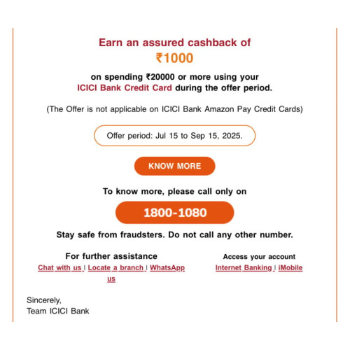 ICICI Credit Card Milestone Offer – Get ₹1000 Cashback on ₹20,000 Spends