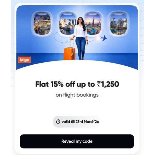 IXIGO 15% (upto ₹1250) on Flight Booking (No Min Mov): [Swiggy One Users]