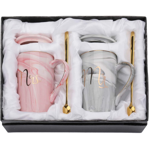 Marble Finish Coffee Mug Set with Lid & Spoon
