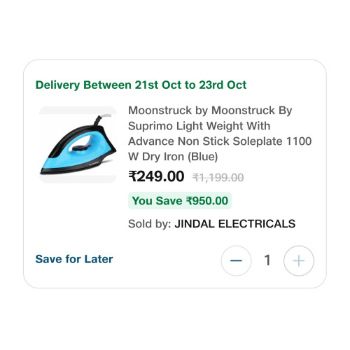 Moonstruck 1100W Lightweight Dry Iron with Non-Stick Soleplate