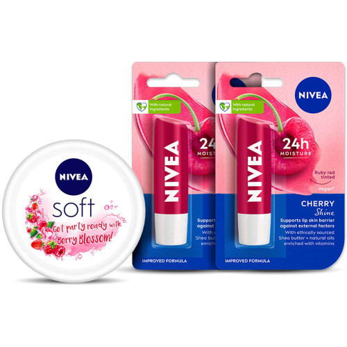 NIVEA Cherry Lip Balm & Soft Light Moisturizing Cream Combo