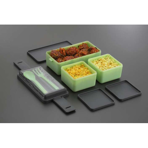 OMORTEX 3 Section Rectangular Lunch Box with Spoon & Fork