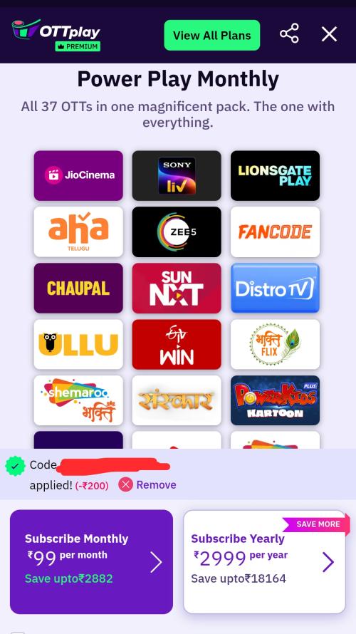 OTTplay Power Play Pack – Access all 37 OTT @ Rs 99