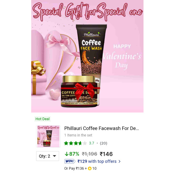 Phillauri Coffee Facewash & Scrub Combo Kit @ Rs 63