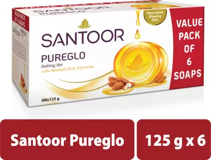 Santoor by Wipro PureGlo Glycerine Bathing Bar Soap Pack of 6