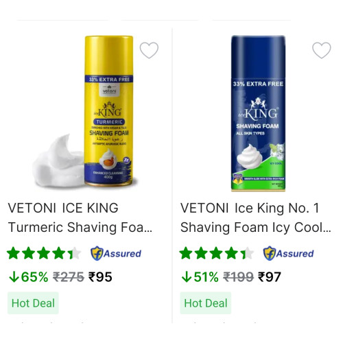 Shaving Foams Minimum 50% Discount Minimum 4 Stars Rated Starting @ ₹95