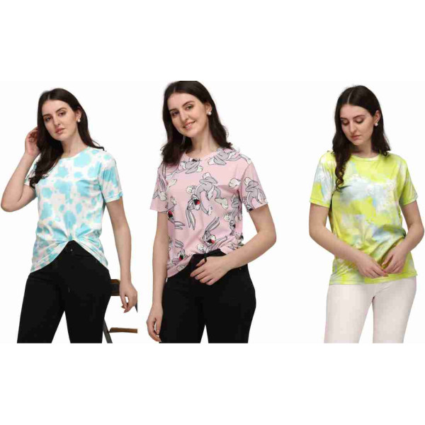 SHRIEZ Printed Women Round Neck Multicolor T-Shirt Pack of 3 @ ₹500