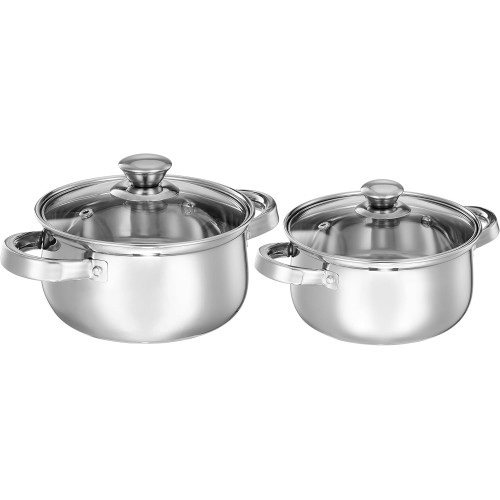 Solimo Stainless Steel Cook & Serve Set with Glass Lid (2L & 500ml)