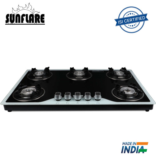 Sunflare 5 Burner Glass Hobtop Gas Stove with Tornado Burners