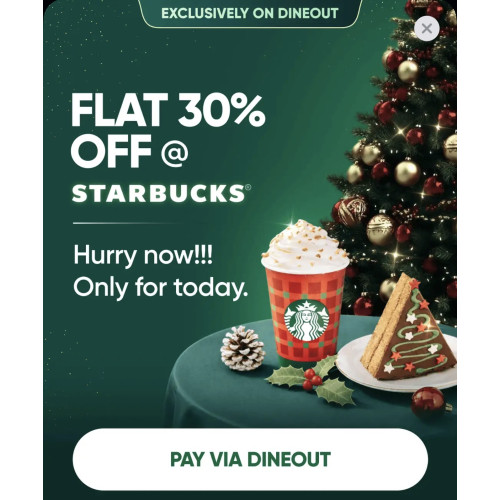 Swiggy Dineout Flat 30 Percent Off At Starbucks Coffee Outlets Today