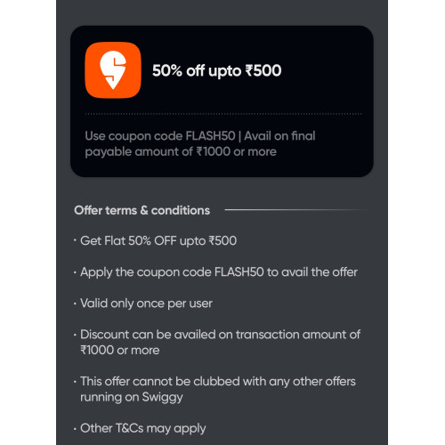 Swiggy Scenes Flat 50% off upto ₹500