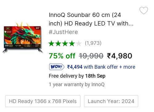 TV and Smart TV Loot from Rs 4990 + Extra 10% Discount