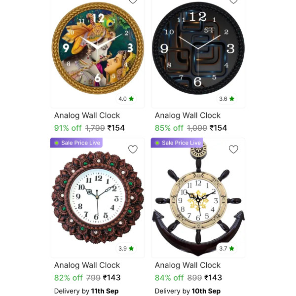 Wall Clocks Flash Sale – Up to 91% Off Starting at ₹118