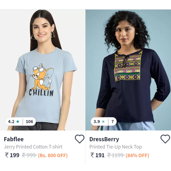 Women Tops and T-Shirts Under ₹200 | Sizes available up to 6XL