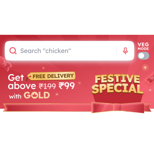 Zomato Festive Gold Free Delivery Offer Above ₹99